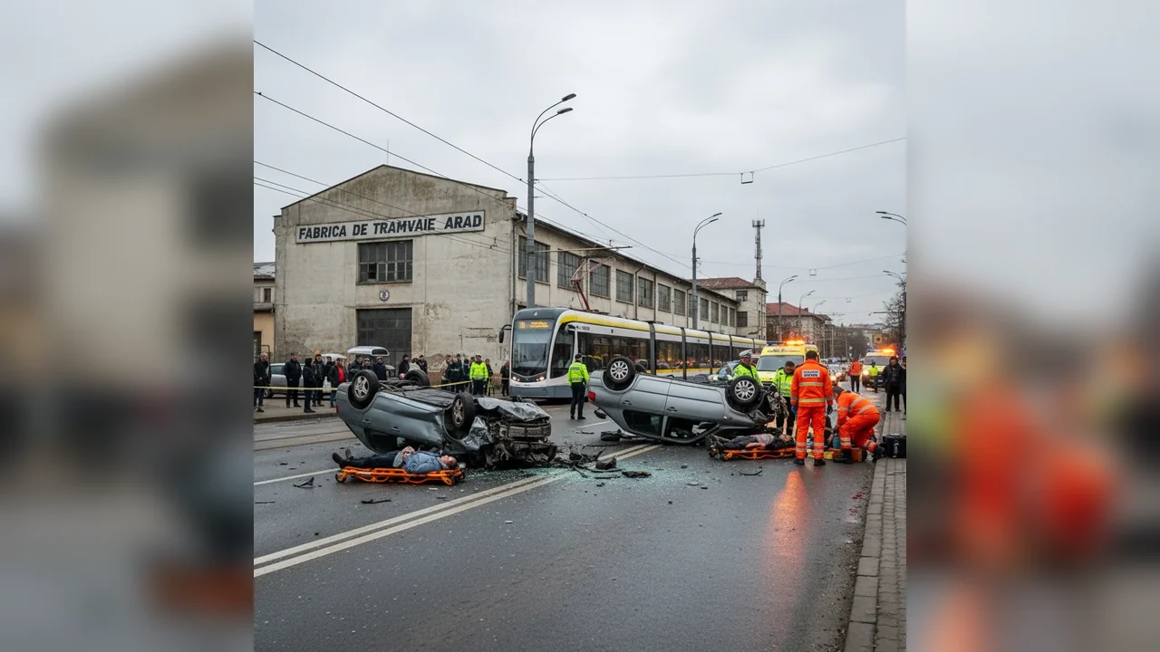 Accident rutier cu răniți pe Calea Victoriei din Arad, în zona fabricii de tramvaie
