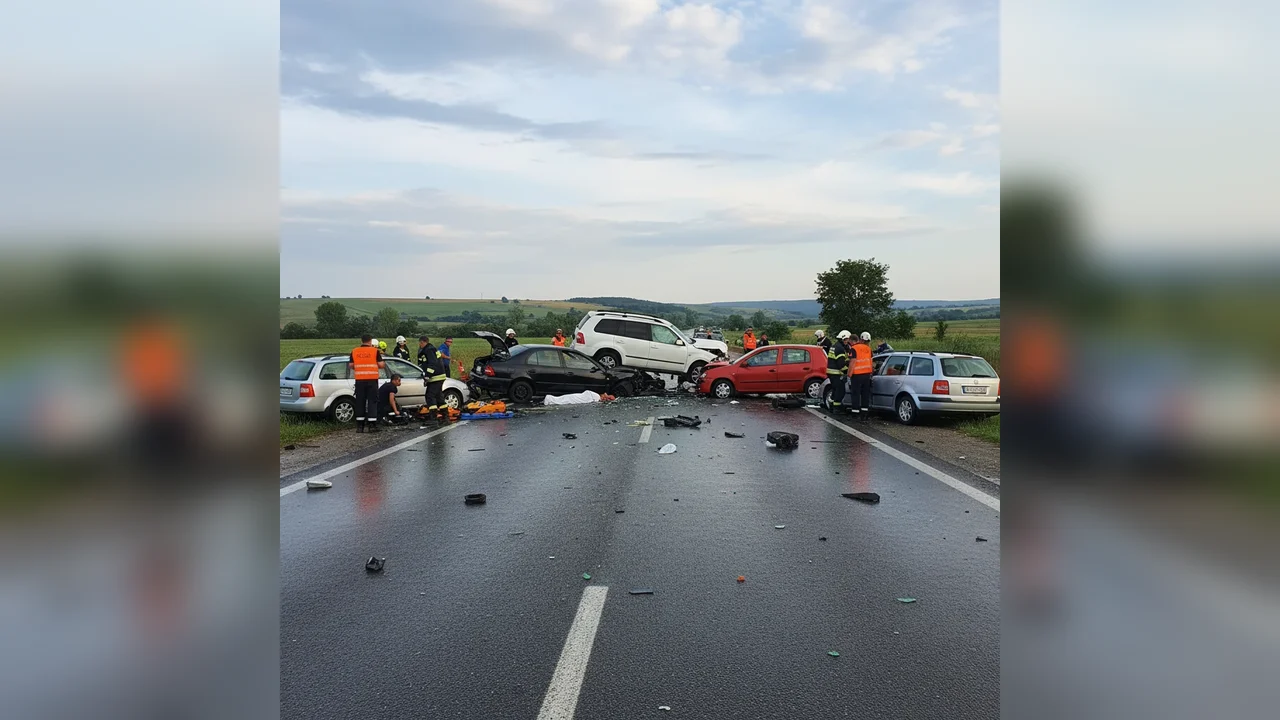 Accident rutier grav lângă Arad: o persoană a murit după un carambol cu patru mașini