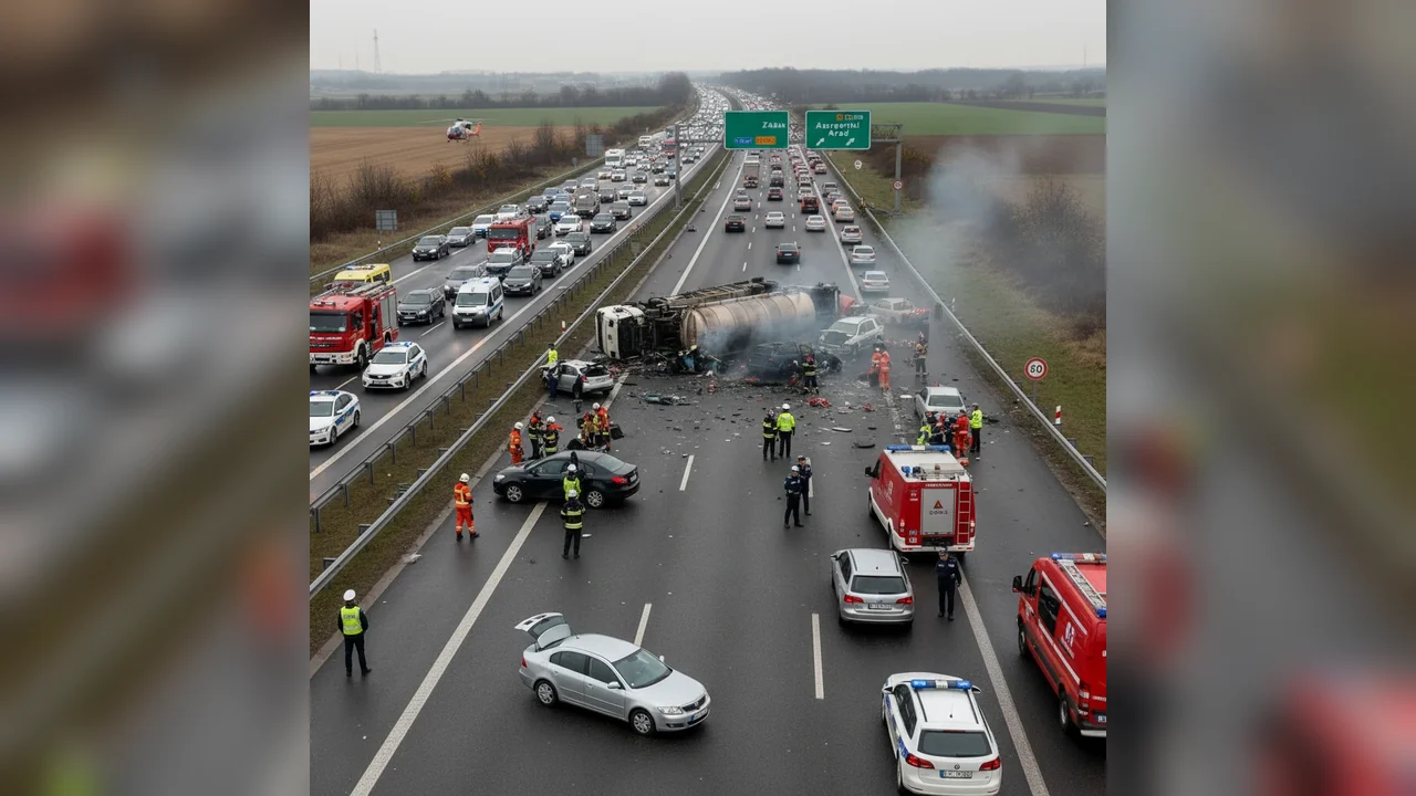 Accident rutier pe A1 la Arad: un TIR a lovit parapetul între Zădăreni și Aeroport