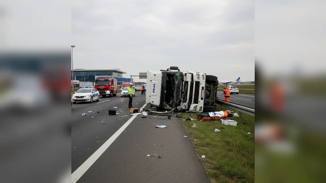 Accident rutier pe A1 lângă Aeroportul Arad: un TIR a lovit parapetul, o persoană rănită