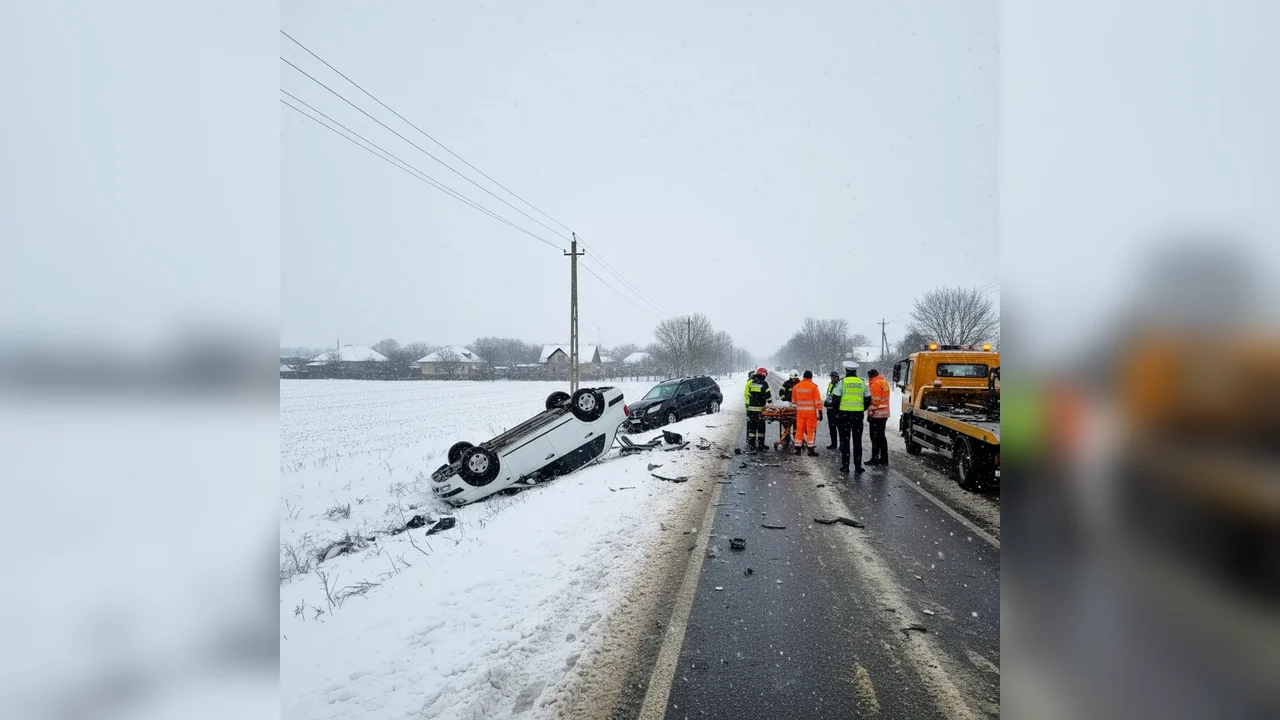 Accident rutier pe drum acoperit de zăpadă la Semlac, Arad, în urma căruia au rezultat victime