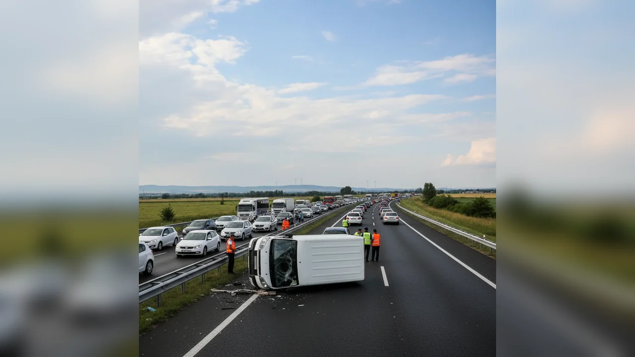 autoutilitară răsturnată, circulația este blocată