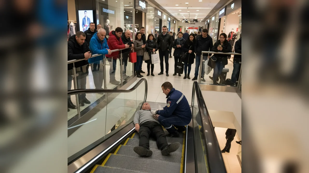 Bărbat de 63 de ani leșinat pe scările rulante dintr-un mall din Arad, ajutat rapid de jandarmi
