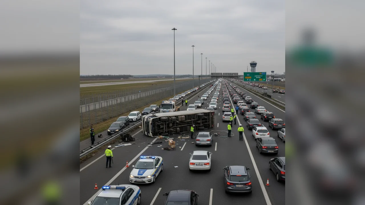 Camion răsturnat pe A1 lângă aeroportul din Arad. Trafic restricționat spre Timișoara