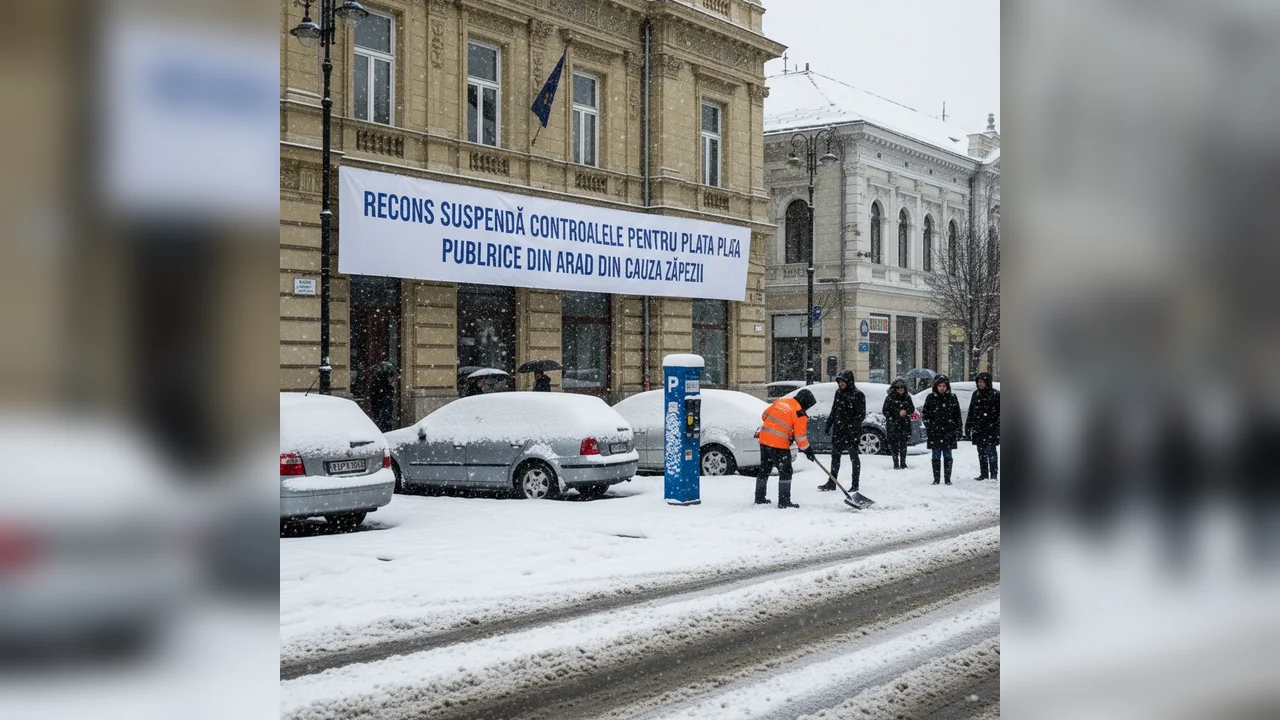 Controalele pentru plata parcărilor publice, suspendate temporar în Arad din cauza zăpezii
