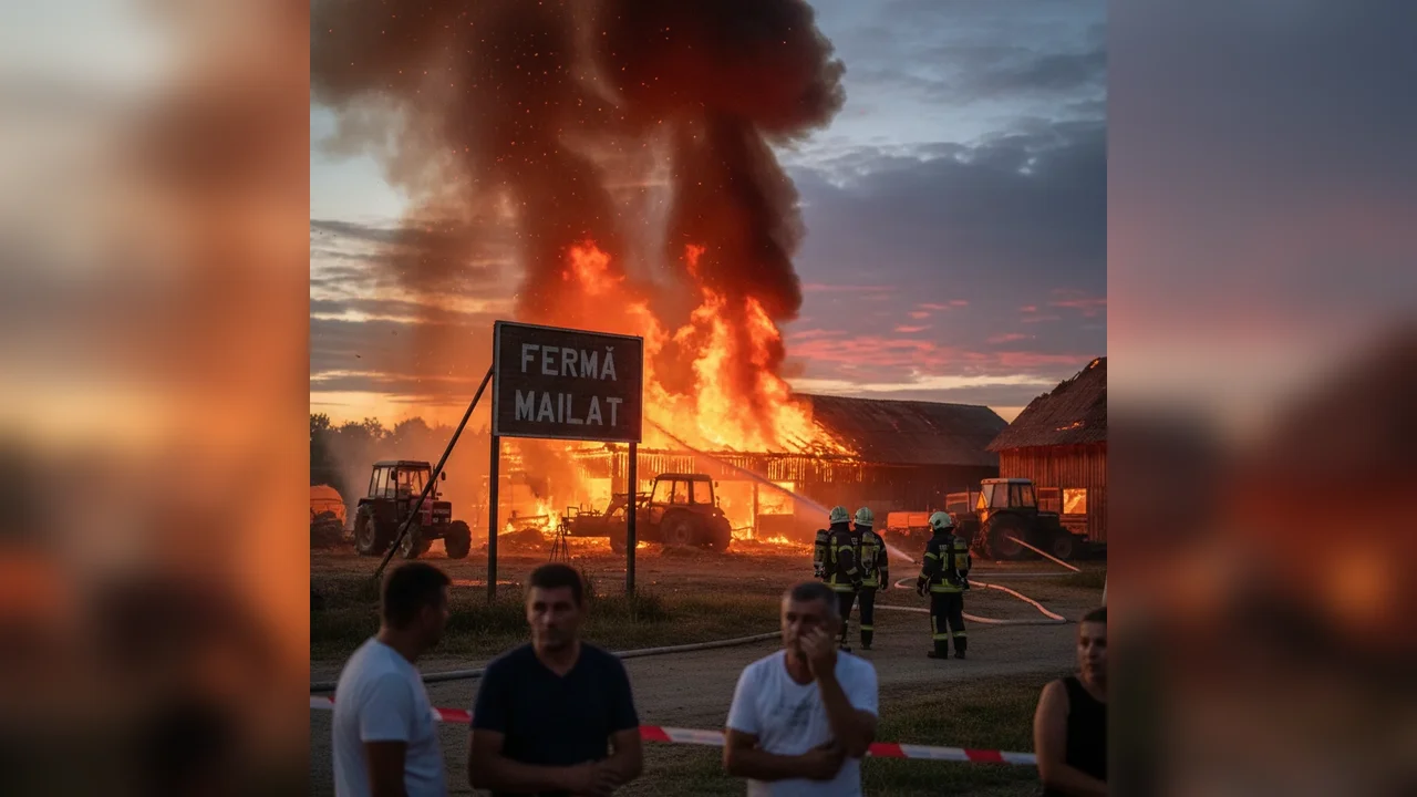 Incendiu violent la o fermă din Mailat, sâmbătă seara