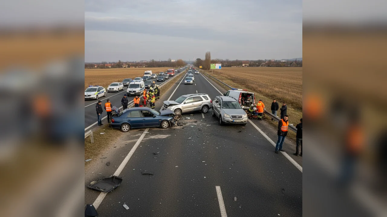 Intervenție a pompierilor după un accident cu trei vehicule între Vladimirescu și Mândruloc, în județul Arad