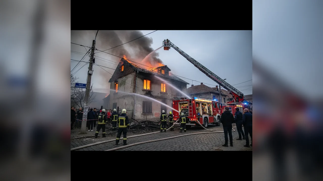 Intervenție ISU la un incendiu de locuință pe strada Alexandru Odobescu din Arad