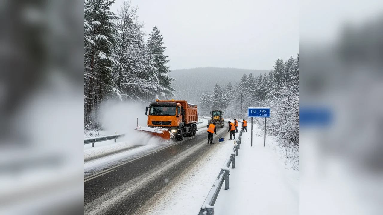 Intervenții de deszăpezire pe drumurile județene din Arad în nopțile de 8–9 ianuarie