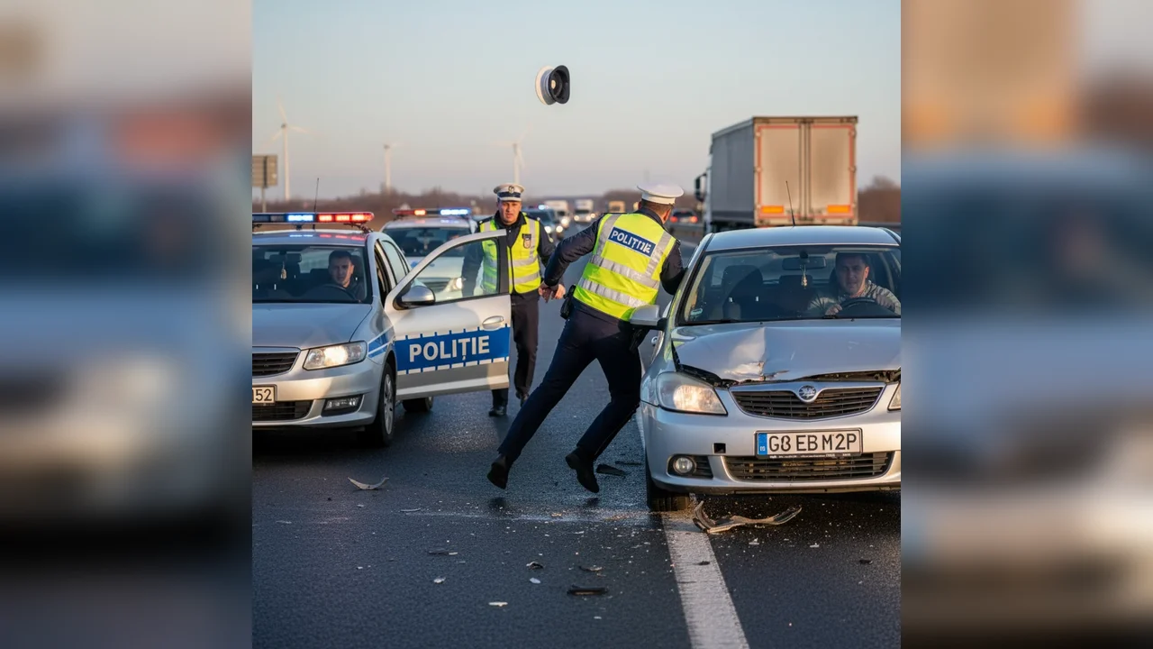 Polițist rutier accidentat de un autoturism pe autostrada Arad-Nădlac în timpul unui control de rutină