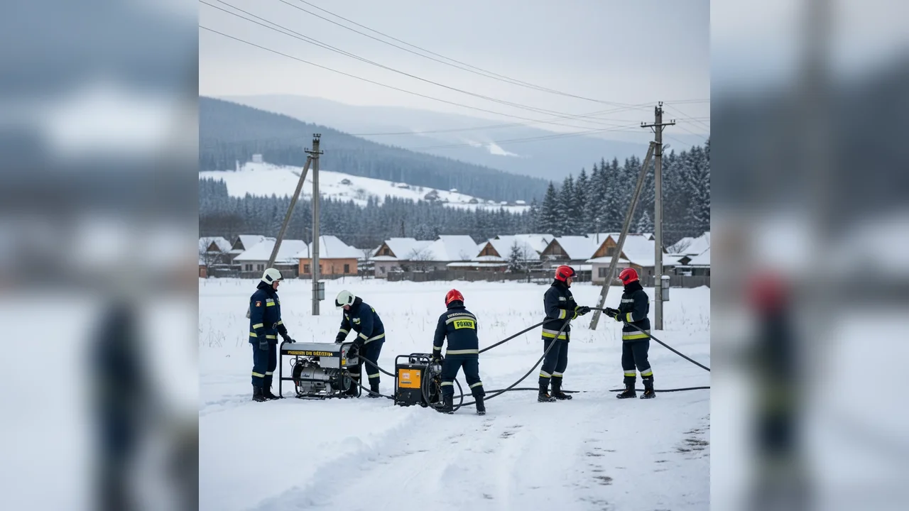Pompierii din Bârzava, misiune de sprijin pentru alimentarea cu energie electrică în Vidra, județul Alba