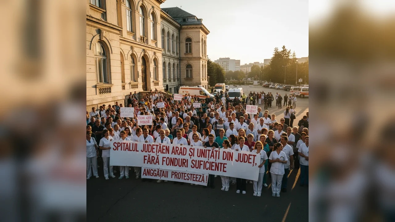 Protest al angajaților din sănătate la Spitalul Județean Arad din cauza lipsei de fonduri
