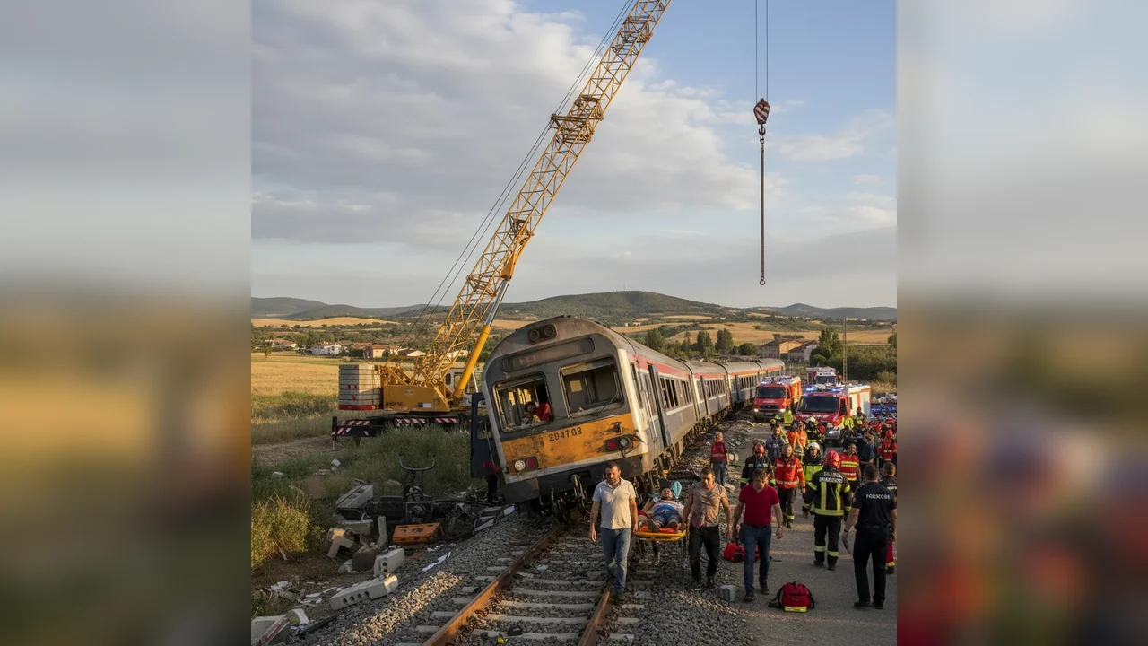 tren lovit de o macara pe șantier, bilanț cu mai mulți răniți