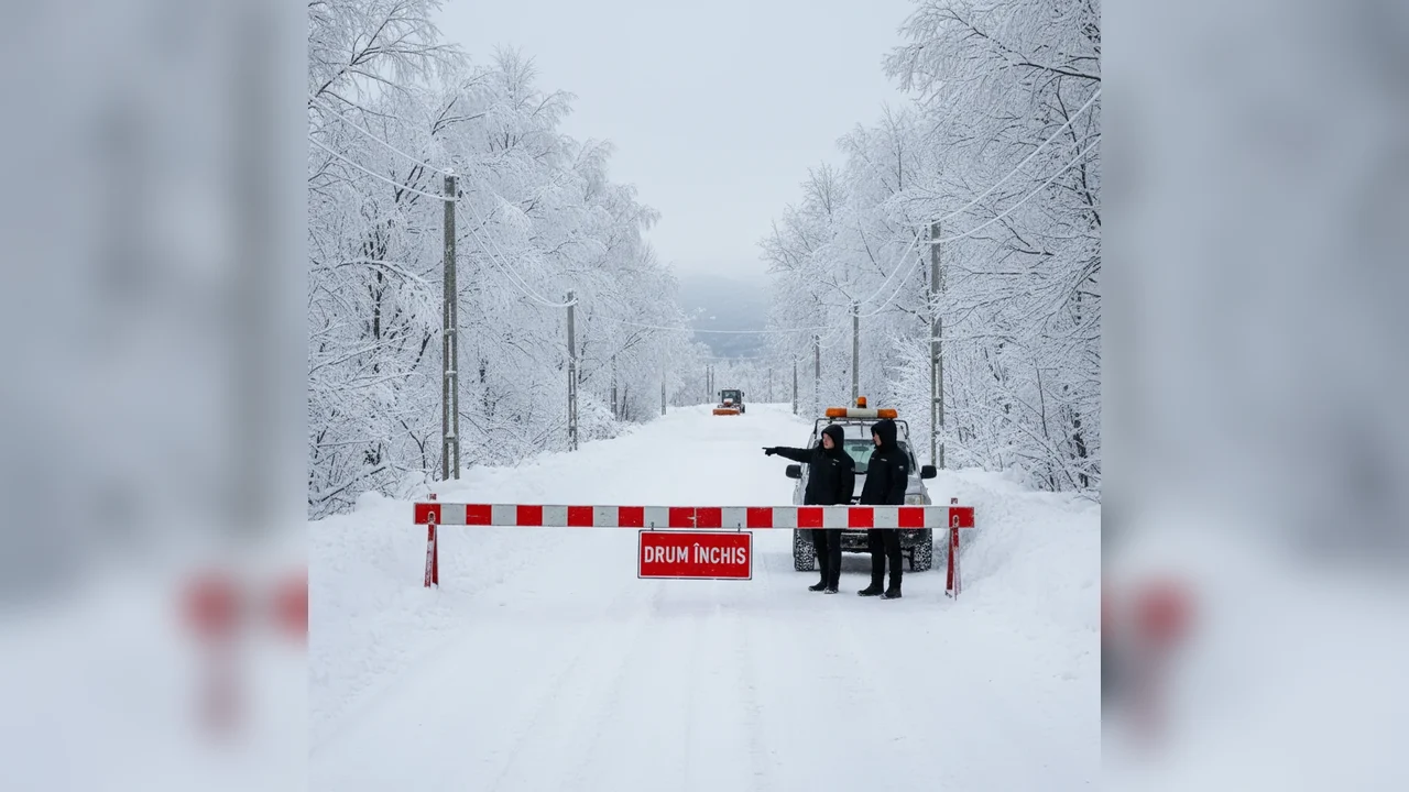 Tronsonul rutier Slatina–Mădrigești, închis temporar pe timpul nopții din cauza viscolului în județul Arad
